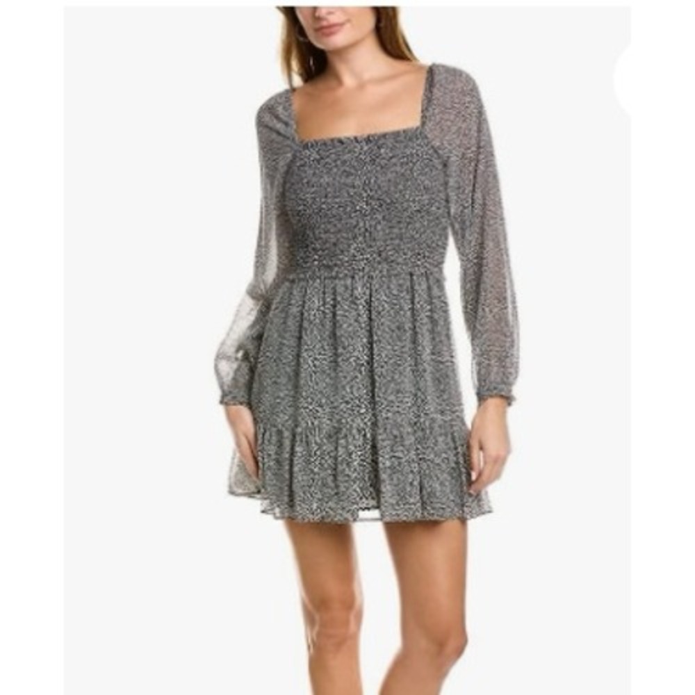 1.STATE Babydoll Smocked Dress Size XL Black White Long Sleeve Tiered Boho